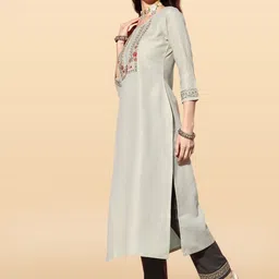 Anouk Rustic Floral Yoke Design Thread Work Straight Kurta With Trousers With Dupatta image 4