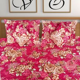 CG HOMES Pink & Beige Floral 180 TC Queen Bedsheet with 2 Pillow Covers-image-47