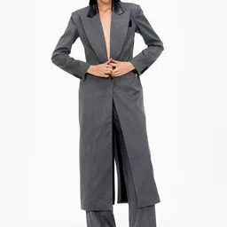 QUA Striped Longline Sculpted Coat-image-63