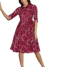 SZN Printed Shirt Collar Roll-Up Sleeves Belted Shirt Dress-picture-8