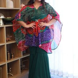Swadeshi Shringaar Colourful Bandhani Georgette Sharara Set-image-11