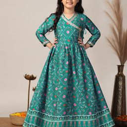 Sangria Girls Angrakha Pattern Patola Printed Maxi Dress-image-95