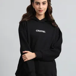 GRIFFEL Women Printed Hooded Sweatshirt-image-2
