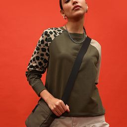 glitchez Abstract Print Detail Raglan Sleeves Terry Sweatshirt-image-3