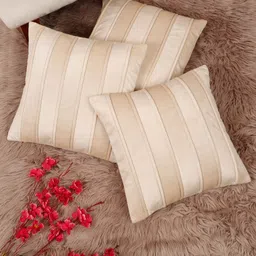 SOKNACK Cream 3 Pieces Striped Velvet Square Shaped Cushion Covers-15