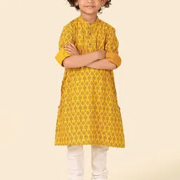 Fabindia Boys Ethnic Motifs Printed Band Collar Cotton Straight Kurta-picture-19