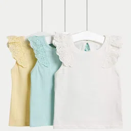 Marks & Spencer Girls Pack Of 3 Flutter Sleeve Cotton Top-picture-3