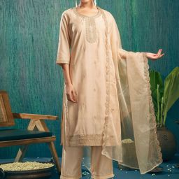 SANISA Women Ethnic Motifs Embroidered Regular Sequinned Kurta with Trousers & With Dupatta-25