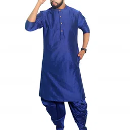 House of Aqss Band Collar Silk Straight Kurta-image-97