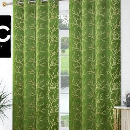 Aura Green & Gold 2 Pieces Abstract Printed Velvet Room Darkening Long Door Curtains-image-49