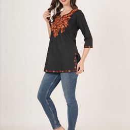 Diktmark Women Cotton Embroidered A-Line Kurta-image-73