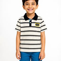 POP STREET KIDS Boys Striped Polo Collar T-shirt With Shorts-image-95
