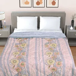 FABINALIV Pink & Grey Floral AC Room 350 GSM Double Bed Comforter-image-64