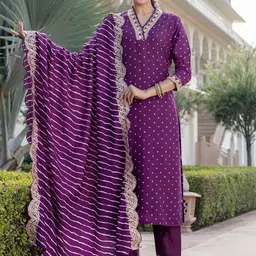 Navlik Bandhani Printed V-Neck Thread Work Kurta With Trousers And Dupatta-42