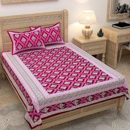 Lali Prints Pink & White Ethnic Motifs 180 TC Single Bedsheet with 2 Pillow Covers-image-15
