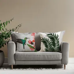 LUSHLYF White & Green Set of 2 Floral Velvet Square Cushion Covers-24