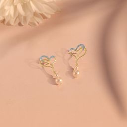 Mia by Tanishq Gold Pearl & Diamond Entwined Love Drop Earrings-image-75