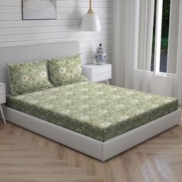 Living scapes by Pantaloons Green & White Floral 210 TC King Bedsheet Set 2.74 m X 2.20 m-image-40