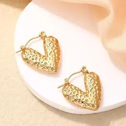 DressBerry Stainless Steel Gold-Plated Heart Shaped Hoop Earrings-3