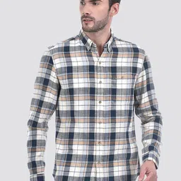 Numero Uno Men Button-Down Collar Tartan Checked Cotton Slim Fit Casual Shirt-image-36
