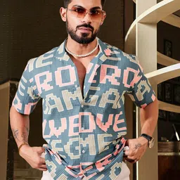 SAMRIZ Men Standard Fit Typography Printed Cuban Collar Casual Shirt-picture-46