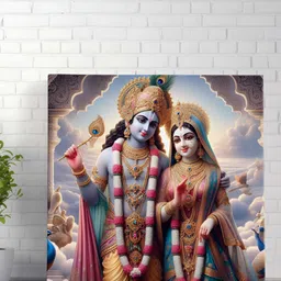 Livin'luxe Blue & Pink Lord Radha Krishna Printed Canvas Wall Painting-image-92
