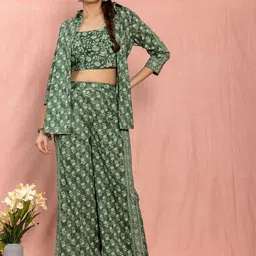 KASYA Printed Shoulder Strap Neck Top & Palazzo With Shirt Co-Ords-picture-3