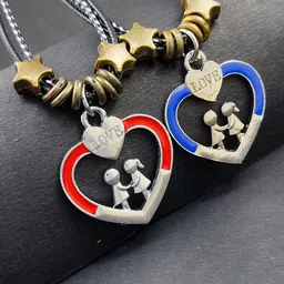 Saizen Unisex Set Of 2 Stainless Steel Rhodium-Plated Heart Shaped Pendants-picture-6