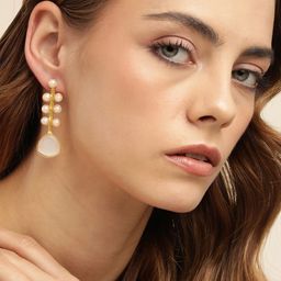 Anouk Gold-Plated Artificial Stones Studded Contemporary Drop Earrings-26