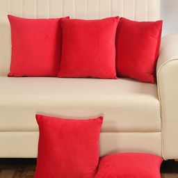 Yellow Weaves Red 5 Pieces Velvet Square Shaped Cushion Covers-picture-28