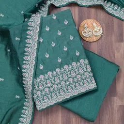 Koskii Floral Embroidered Zariwork Raw Silk Unstitched Dress Material-image-60