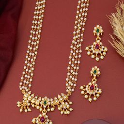 Anouk Gold-Plated Cubic Zirconia-Studded & Pearls Beaded Jewellery Set-0