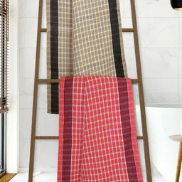 Athom Living Pink & Cream-Colored 2 Pieces Checked Cotton 210 GSM Bath Towels-0