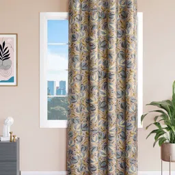 Aura Brown & Blue Floral Window Curtain-54