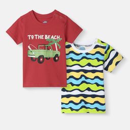 Nauti Nati Boys Pack of 2 Antimicrobial Graphic Printed Round Neck Cotton T-shirts-49