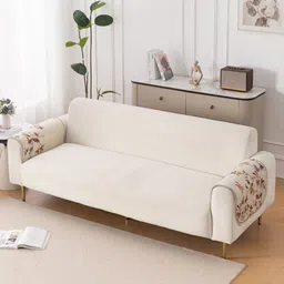 HOKIPO HeavenHue Beige & White 2 Pieces Printed 2 Seater Sofa Covers-picture-15