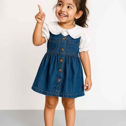 Lagorii Girls Classic Denim Pinafore Dress With Puff Sleeve Blouse-image-57
