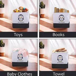 Kuber Industries Black & Grey Printed Storage Basket With Handle image 2