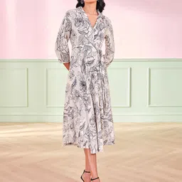 AND Animal Print Women V-Neck Fit & Flare Midi Dress-image-49