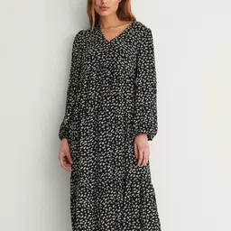 DressBerry Women Floral Print Puff Sleeve A-Line Midi Dress-picture-56