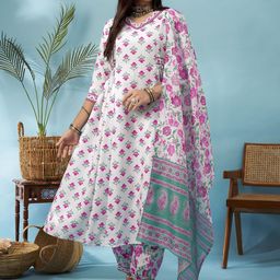 Anouk Women Floral Printed Regular Kurta with Trousers & With Dupatta-18