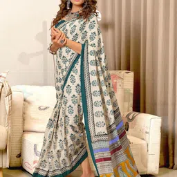 Panzora Ethnic Motifs Block Print Zari Saree-28