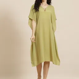 Qurvii Women Solid Kimono Sleeve Kaftan Dress-image-4