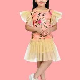 FASSY Girls Floral Printed Flutter Sleeves Drop-Waist Dress-image-30