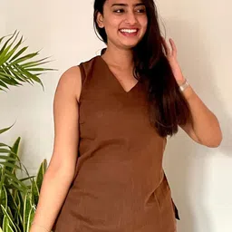 Noor by Hansa V-Neck Sleeveless Cotton Top With Trouser Co-Ords-picture-58