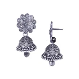 MEENAZ Set Of 4 Silver-Plated Peacock Shaped Oxidised Jhumkas image 3