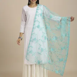 Dupatta Bazaar Floral Embroidered Net Dupatta-18