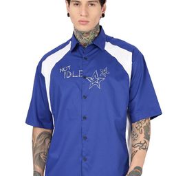 Eszett Not Idle Oversized Colorblocked Cuban Collar Cotton Shirt-image-10