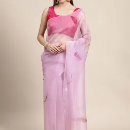 KIMISHA Solid Printed Organza Saree With Blouse Piece-picture-5