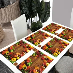 REVEXO 12 Pcs Brown & Red Printed Table Placemats With Coasters-30